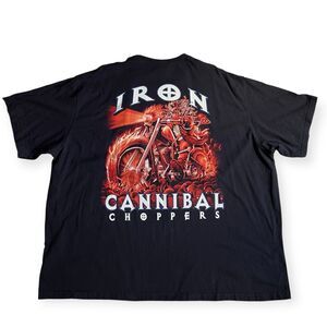 Vintage Iron Cannibal Choppers Black T-Shirt Men 5XL Flames Rider Skulls 2001